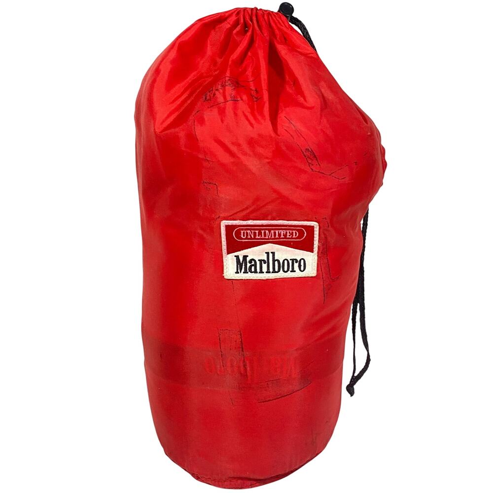 Vintage Marlboro Unlimited Sleeping Bag Red Buffalo Plaid Flannel Lining Case